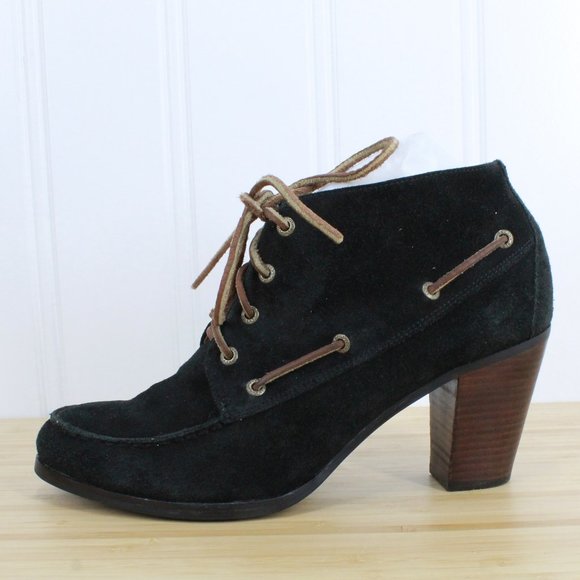 Sebago Shoes - Sebago Ashton 360 Moc Black Suede Lace-up Ankle Heeled Booties Size 11 M